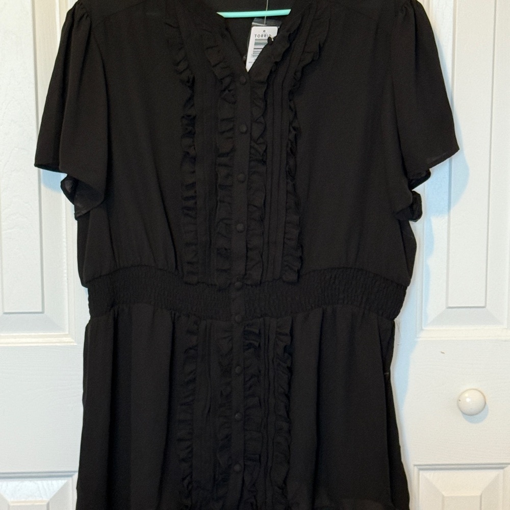 NWT Torrid Sheer, Black Ruffled Blouse